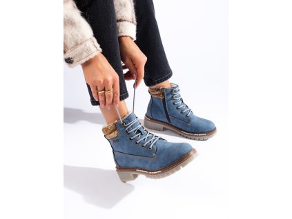 Dámské modré traperky  z ekologické kůže (Velikost 37.5)