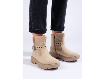 Béžové dámské kozačky  z ekologického semiše (Velikost 37.5)