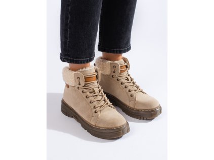 Béžové dámské kotníkové boty s kožešinou (Velikost 37.5)
