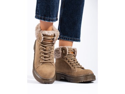 Hnědé dámské traperky s kožešinou (Velikost 37.5)