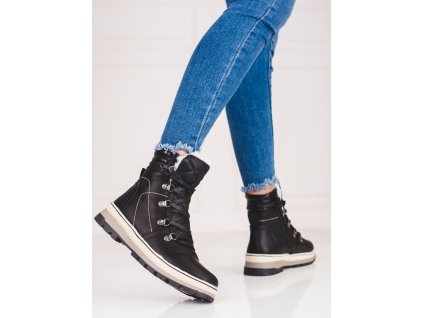 Dámské černé traperky se zateplením (Velikost 37.5)