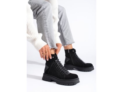 Černé kožené trapery (Velikost 37.5)