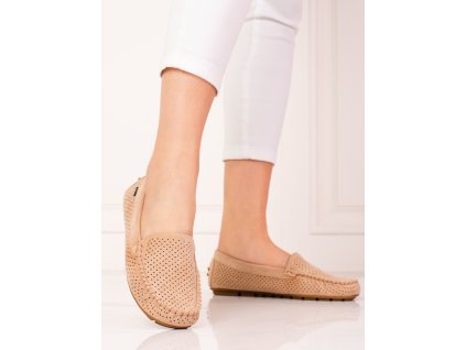Dírkované dámské mokasíny  elastické béžové (Velikost 37.5)