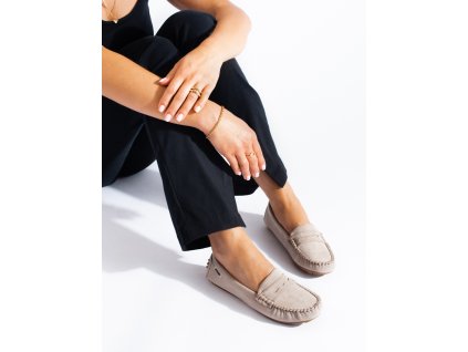 Semišové dámské mokasíny  elastické béžové (Velikost 37.5)