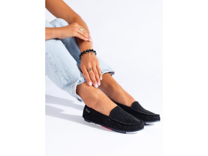 Pohodlné černé děrované semišové mokasíny (Velikost 37.5)