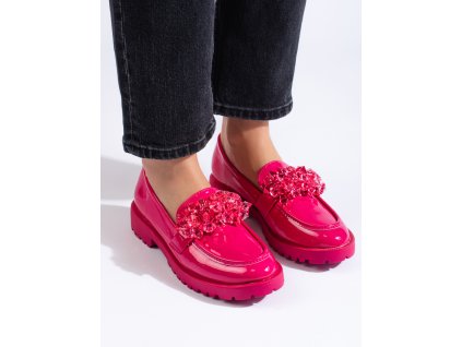 Dámské mokasíny lakované s krystalky  fuchsiové (Velikost 37.5)