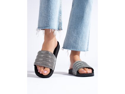 Šedé pantofle s kamínky (Velikost 37.5)