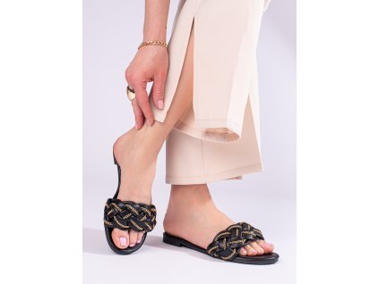 Elegantní černé sandály s řetízkem (Velikost 37.5)