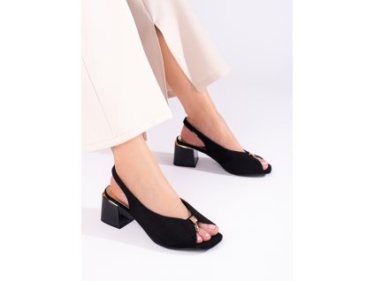 Černé elegantní dámské semišové sandály na sloupku Shelovet