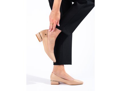 Dámské béžové semišové baleríny na nízkém podpatku Vinceza (Velikost 37.5)