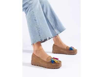 Semišové boho mokasíny se střapci Potocki hnědé