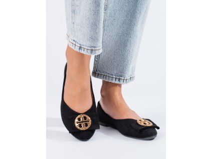 Černé semišové balerínky se zdobením Potocki (Velikost 37.5)