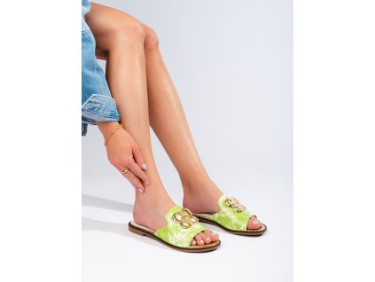 Dámské zelené pantofle se zlatým zdobením Shelovet