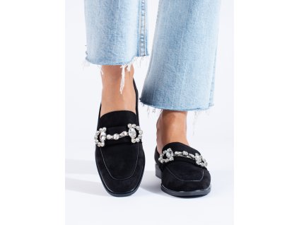 Černé semišové mokasíny se sponou (Velikost 37.5)