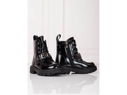 Šněrovací kotníkové boty dívčí  černé (Velikost 36)