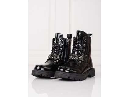 Černé šněrovací kotníkové boty  dívčí (Velikost 36)