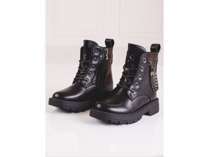 Černé dívčí kotníkové boty s řetízkem (Velikost 36)