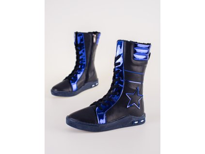 Dívčí kozačky s vysokým svrškem  tmavě modrá (Velikost 36)