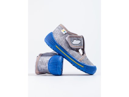 Šedé pantofle na suchý zip s vrtulníkem (Velikost 19)