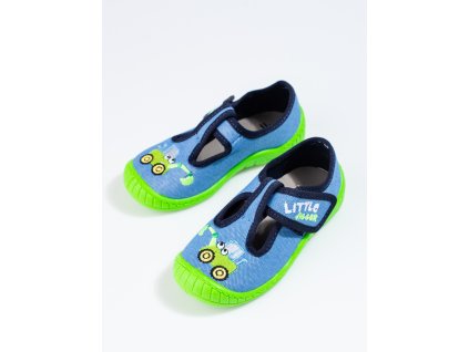 Modré bačkory na suchý zip s bagrem (Velikost 20)