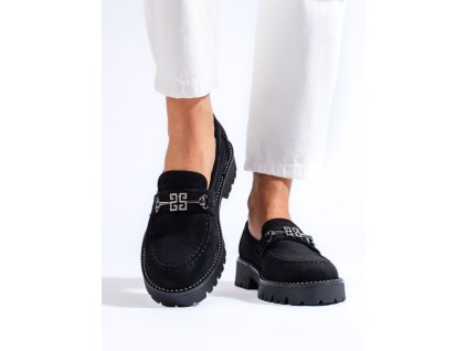 Dámské semišové mokasíny na silné podrážce  černé (Velikost 37.5)