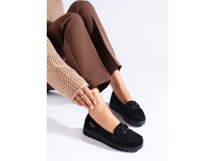 Semišové černé mokasíny na hrubé podrážce (Velikost 36)