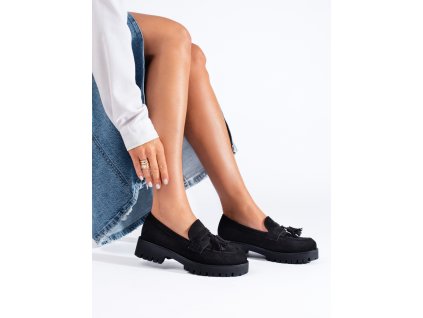 Semišové mokasíny s třásněmi černé (Velikost 36)