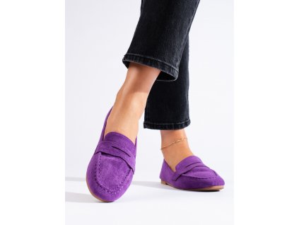 Semišové pohodlné dámské boty lordsy fialové Shelovet