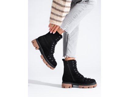 Semišové černé workery na vázání Vinceza (Velikost 36)