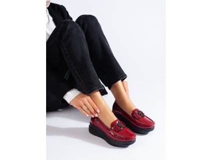 Bordové lakované mokasíny dámské (Velikost 36)