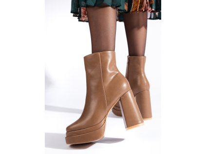 Tmavě béžové kotníkové boty na vysokém podpatku (Velikost 36)