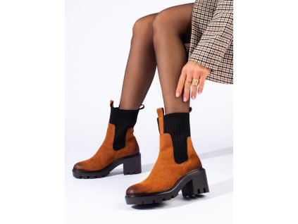 Camelové nazouvací boty na širokém podpatku Potocki (Velikost 36)