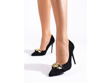 Semišové černé lodičky s řetízkem Vinceza (Velikost 36)