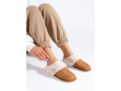 Kožešinové dámské pantofle camelové (Velikost 36-37)