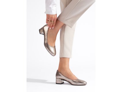 Lodičky dámské na nízkém podpatku tmavě zlaté (Velikost 36)