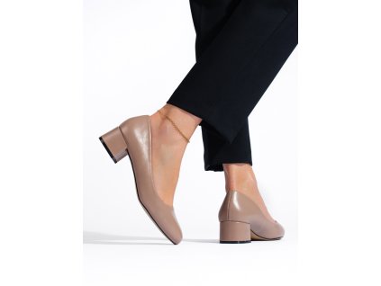 Lodičky dámské na nízkém podpatku tmavě béžové (Velikost 36)