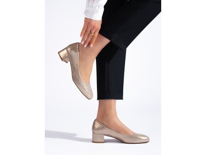 Lodičky dámské na nízkém podpatku zlaté (Velikost 36)