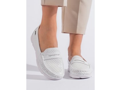 Bílé dírkované dámské mokasíny (Velikost 36)