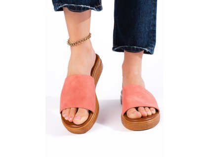 Semišové dámské nazouváky pudrové (Velikost 36)