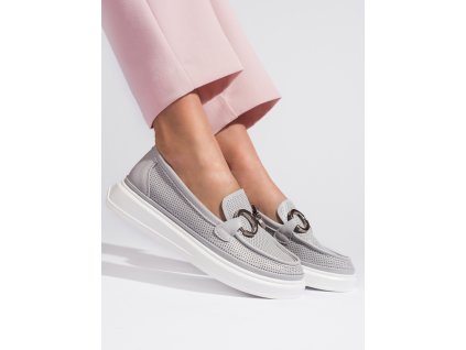 Šedé dírkované dámské mokasíny (Velikost 36)