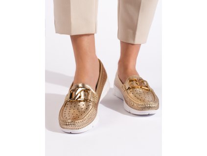 Zlaté dámské mokasíny se sponou (Velikost 36)