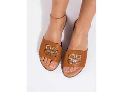 Camelové ploché dámské nazouváky (Velikost 36)