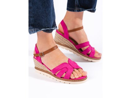 Sandály dámské na klínku růžové