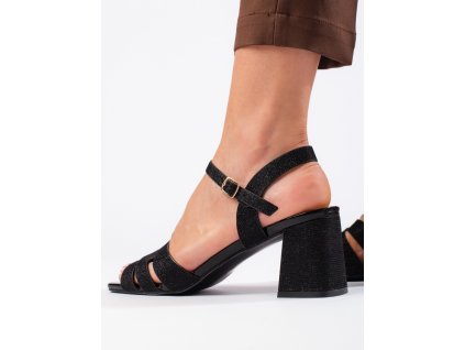 Černé brokátové dámské sandály