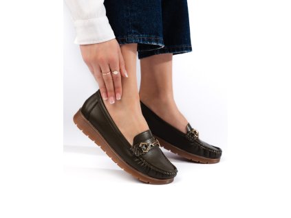 Pohodlné dámské tmavě zelené mokasíny (Velikost 36)