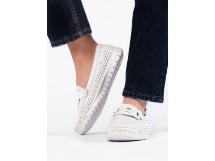 Dírkované mokasíny dámské bílé (Velikost 36)