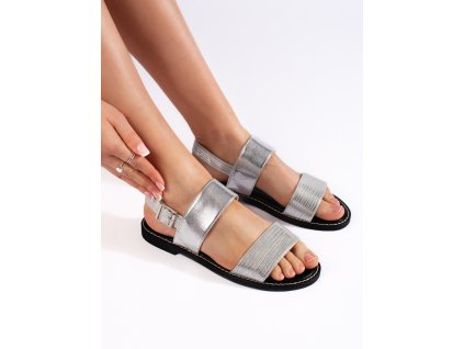 Ploché dámské sandály stříbrné (Velikost 36)
