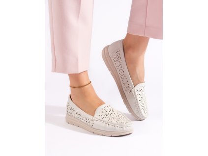 Dírkované mokasíny dámské bílé (Velikost 36)