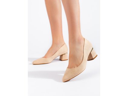 Semišové béžové lodičky na nízkém podpatku (Velikost 36)