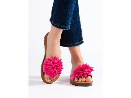 Fuchsiové dámské nazouváky s kytkou (Velikost 36)